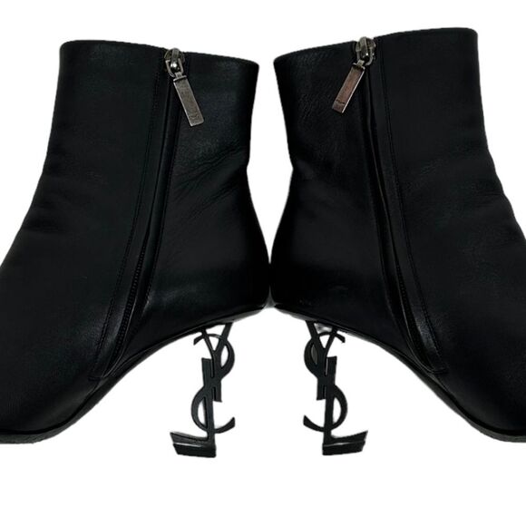 YSL Yves Saint Laurent OPYUM Logo Heel Boots Ankle Booties Black 36 5.5 6 - Picture 9 of 15